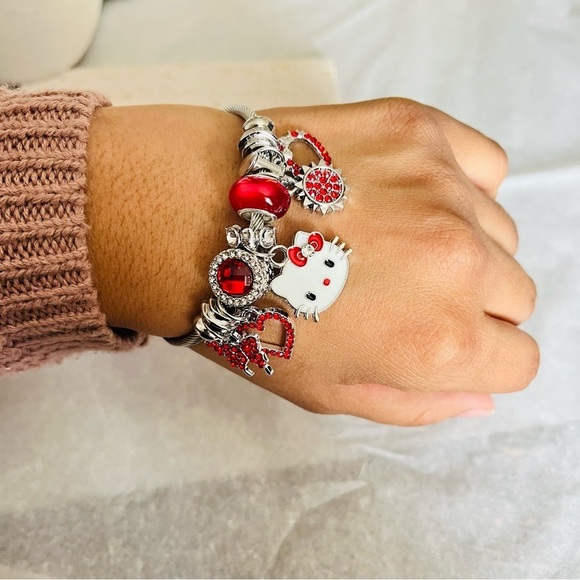 Hello Kitty Silver and Red Charm Bracelet - Picture 1 of 2